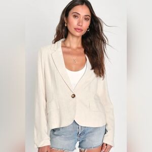 Lulus Posh Perspective Beige Linen Blazer XL